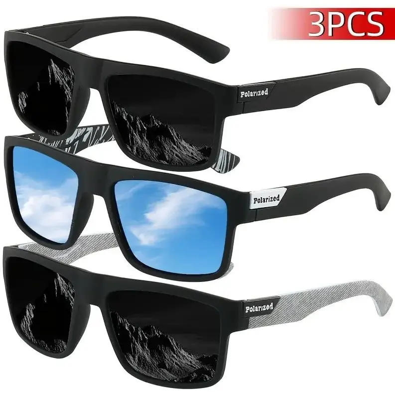 3 pcs Classic Square Frame Fashion Sunglasses, Lightweight Durable Daily Outdoor Eyewear, Practical Sports Shades Ideal For Cycling Mountain Riding Casual Outings Vacation Streetwear And Summer Outdoor Sun Protection,father's day gifts