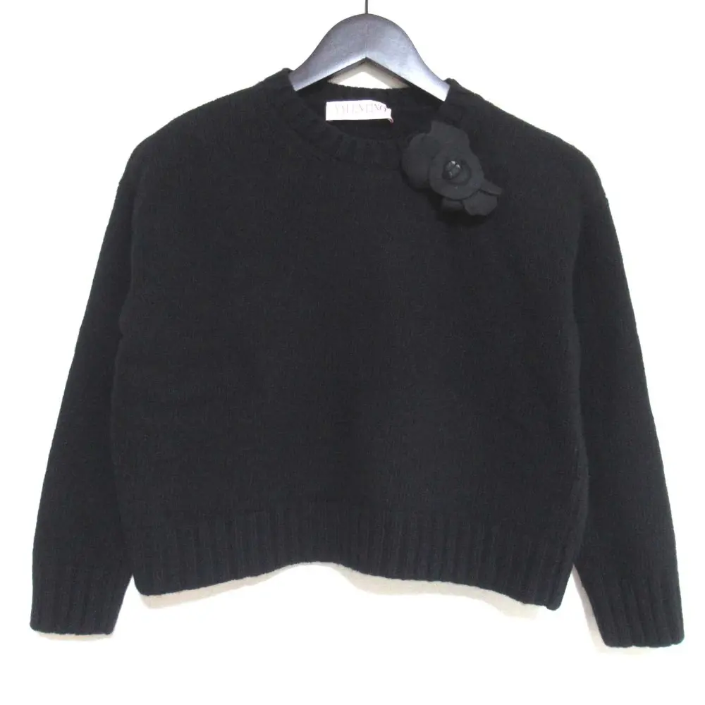 Pre-owned Valentino Cotton Small Leather Goods Flower Motif Virgin Wool Knit Sweater