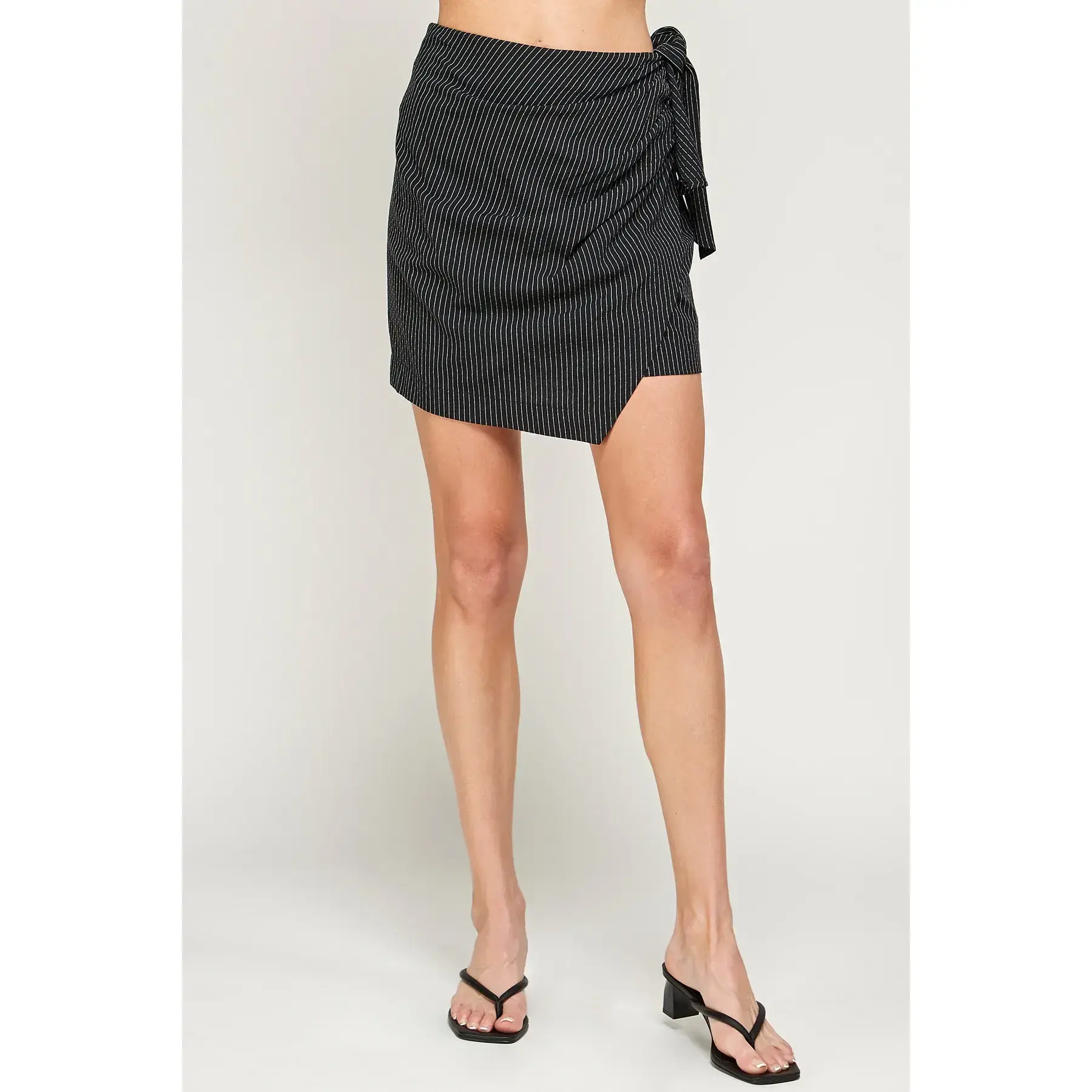 Women's Pinstripe Wrap Tie Mini Skirt - GSS795