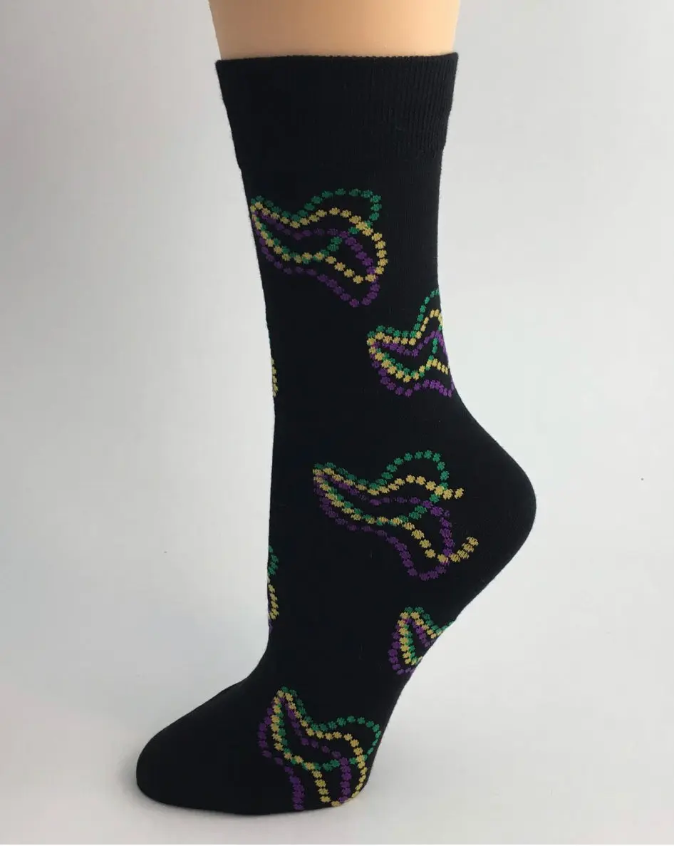 Women's Mardi Gras Bead Socks - Black, Comfortable Fit, Suitable for Womenswear, Ideal for Bridal Occasions