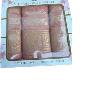 Valentina Bathroom Towels Set - 3-Piece, 100% Cotton Touch, Yellow, Greek Key Pattern, Soft & Absorbent, Ideal for Daily Bathroom Use & Decor