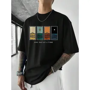 Men's Simple Graphic Print Short Sleeve T-Shirt, Pure  T-shirt, Fashionable For Summer Wear,Machine Washable, Comfortable Everyday Fashion Tee, Everyday Tshirt|Bold Letter Print|T Shir ,Birthday Gift