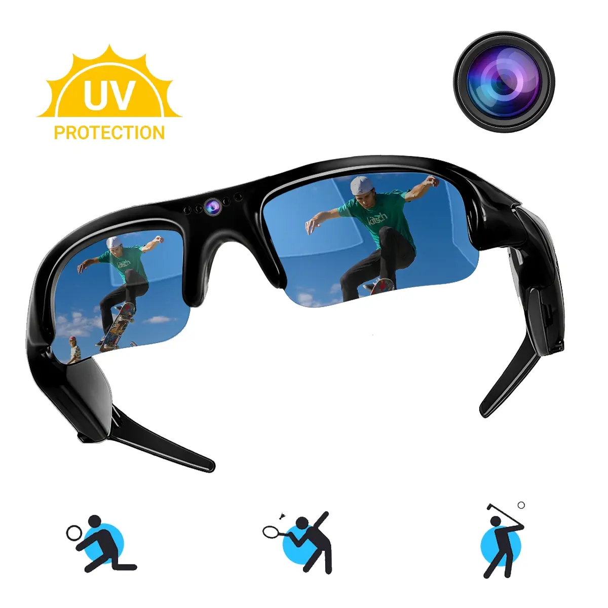 Camera Glasses Video Glasses Video Recording Glasses Smart Glasses Wearable Tech Glasses Glasses with Camera Outdoor Sport Action Glasses Smart Eyewear Camera for Cycling, Driving, Hunting, Hiking, Fishing