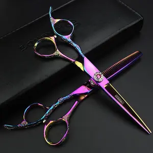 (Left hand) Purple 6-inch hair clippers Japanese 440c high hardness stainless steel professional hair salon hair clippers and thinning scissors