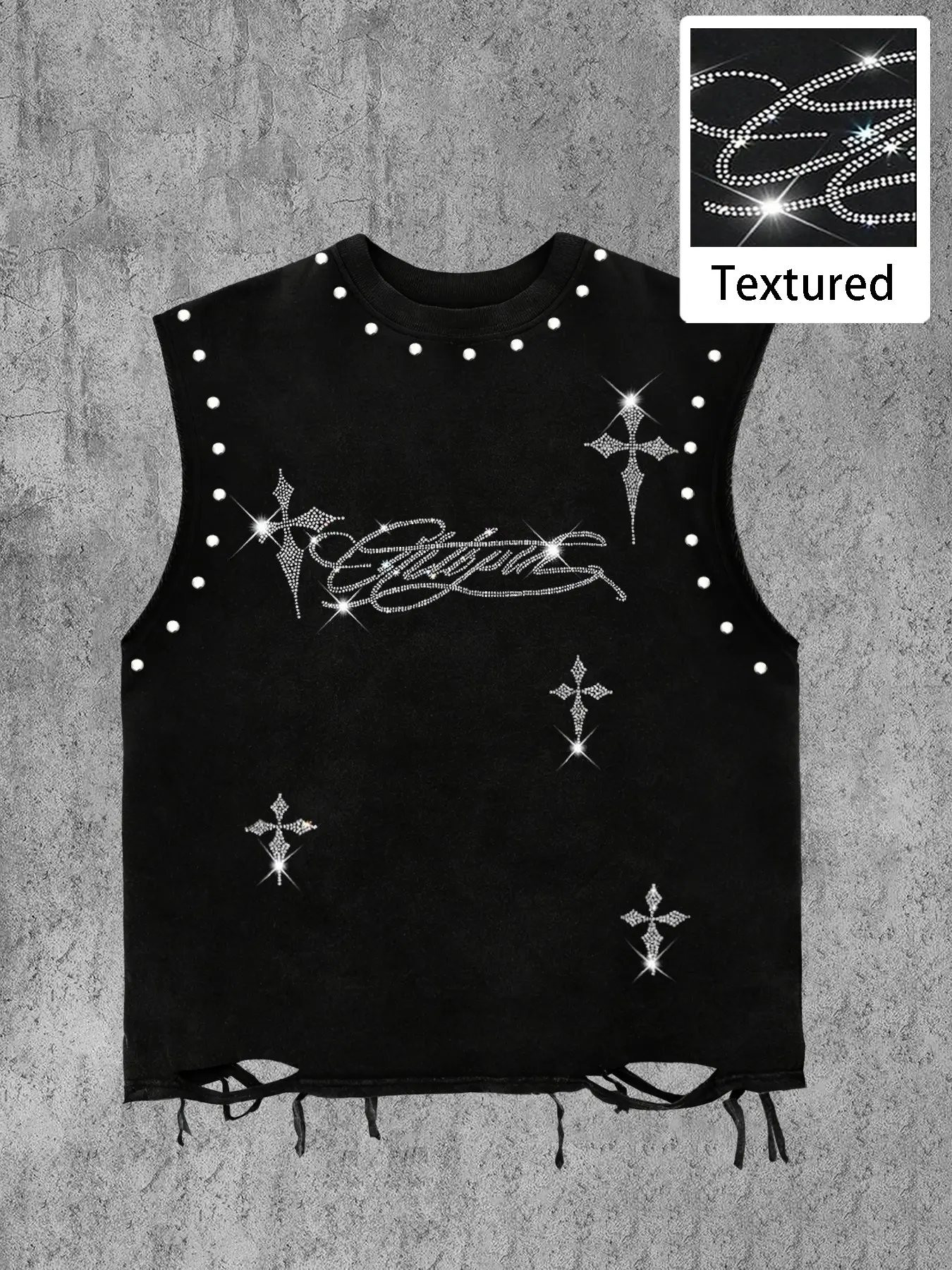 Men's Sleeveless Rivet Design Vest, Letter Cross Water Drill Print, Loose Short Fit, Casual Graphic Tank Top, Sleeveless Gym Tops, Sleeveless Shirt, Fashion, Casual Streetwear, Gym, Music Festivals, Menswear