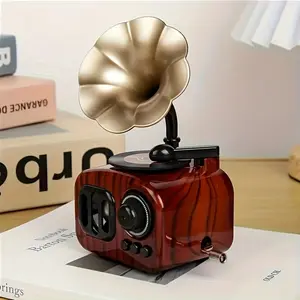 Hand-cranked music box, vintage phonograph decoration, rotating creative gift, record player, suitable for desktop display, art handicraft, bookshelf home office cabinet decoration, room entrance decoration, Valentine's Day and Easter party accessories