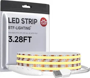 FCOB COB FOB LED Strip Lights 5V USB Powered 3.28FT 320LEDs Natural White 4000K 8mm Width Dimmable CRI 90+ with 3M Tape Flexible High Density for 3D Printer TV Backlight PC DIY Decor