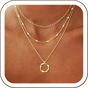 Gold Plated Layered Necklaces for Women Trendy, Stackable Dainty Gold Plated Chain Necklace Layering Beach Cute Fashion Pendant Choker Necklaces Jewelry Set Gifts for Women