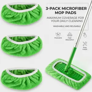 3-Pack Microfiber Mop Pads, Washable Reusable Refills with High Absorption, Fit for Flat Mops, Hardwood and Tile Floor Cleaning, Essential Household Cleaning Supplies