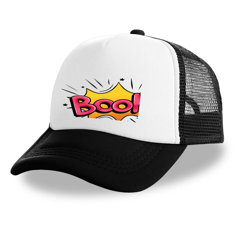 Unisex Retro Comic Book Print Trucker Hat - Black White, Breathable Polyester Mesh Back, Adjustable One-Size Streetwear Clothing Sun Hat, Hand Wash Only #sohochic