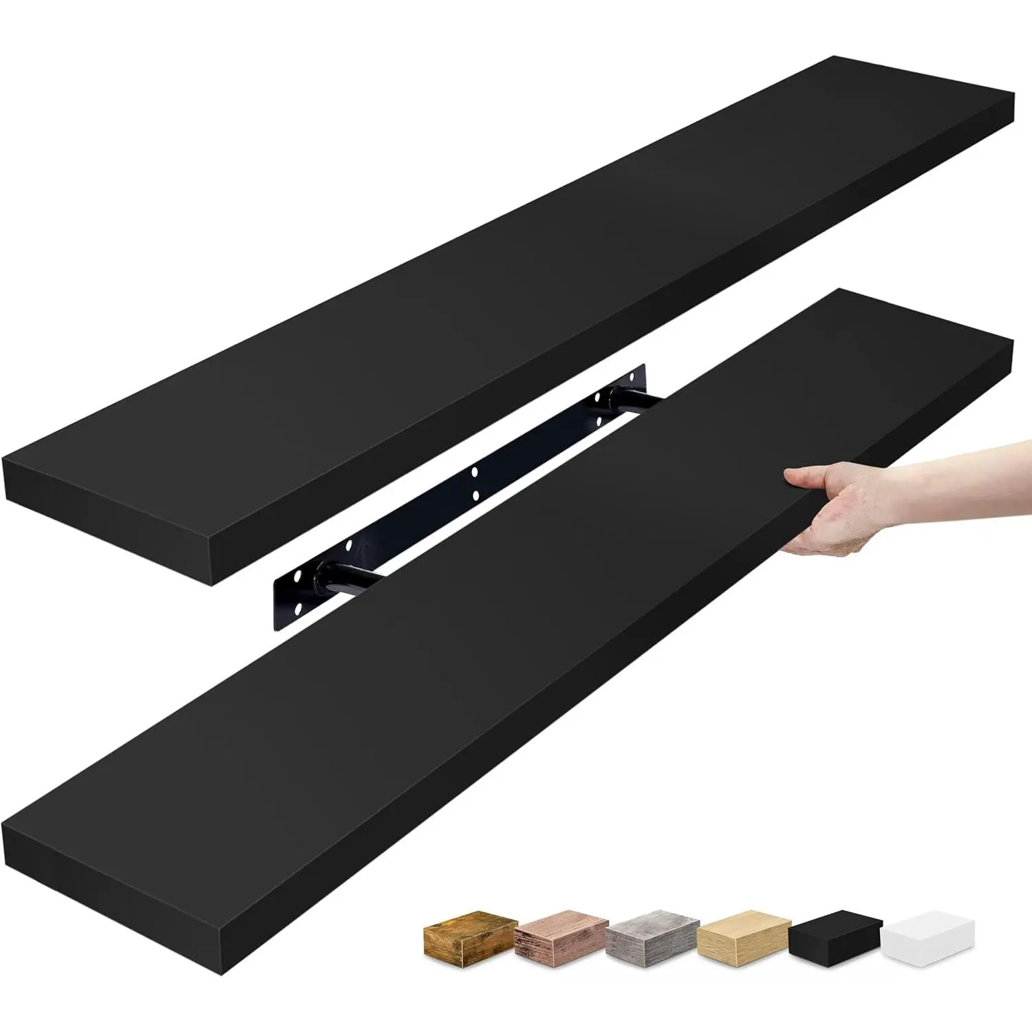 Bosniik 2-Pack 35-Inch Wood Floating Wall Shelves with Invisible Brackets - Wall Mounted Organizer for Bathroom, Kitchen Storage, Decor & Room Decor