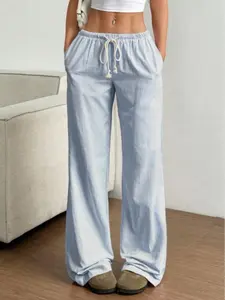 Women's Striped Drawstring Waist Wide Leg Pants, Casual Daily Multi-Functional Design, Spring Summer Fashion, Comfortable Fit（gift）