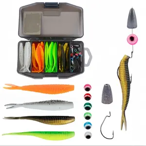 Soft Plastic Bait Fish Set 40 Pieces, Includes Lead Sinkers and Hooks, Ideal for Saltwater and Freshwater Fishing, Bass and Small Fish Lures