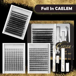CAELEM Luxury Eyelashes Set 8-16mm 80D Density Waterproof Manga DIY Eyelash Extension Kit with Tweezers Glue Remover for Women Summer Makeup - Cosmetic