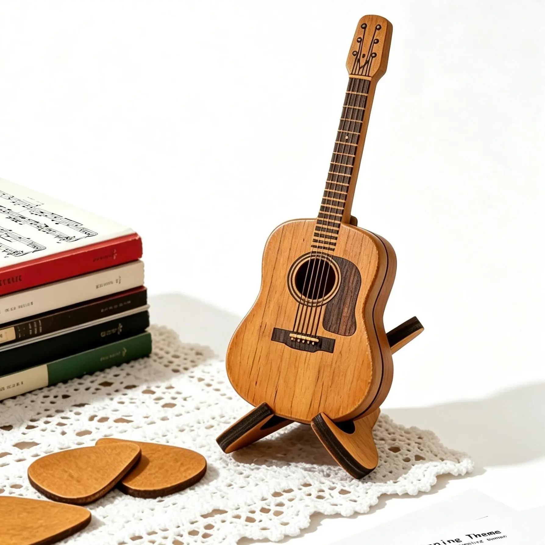 Wooden Guitar Pick Box with Stand - 3PCS Unique Guitar Picks,Mini Storage Box for Guitarists,Acoustic Guitar Box for Electric Bass Guitar Ukulele Lover,for Weddings & Birthdays & Anniversaries Gift