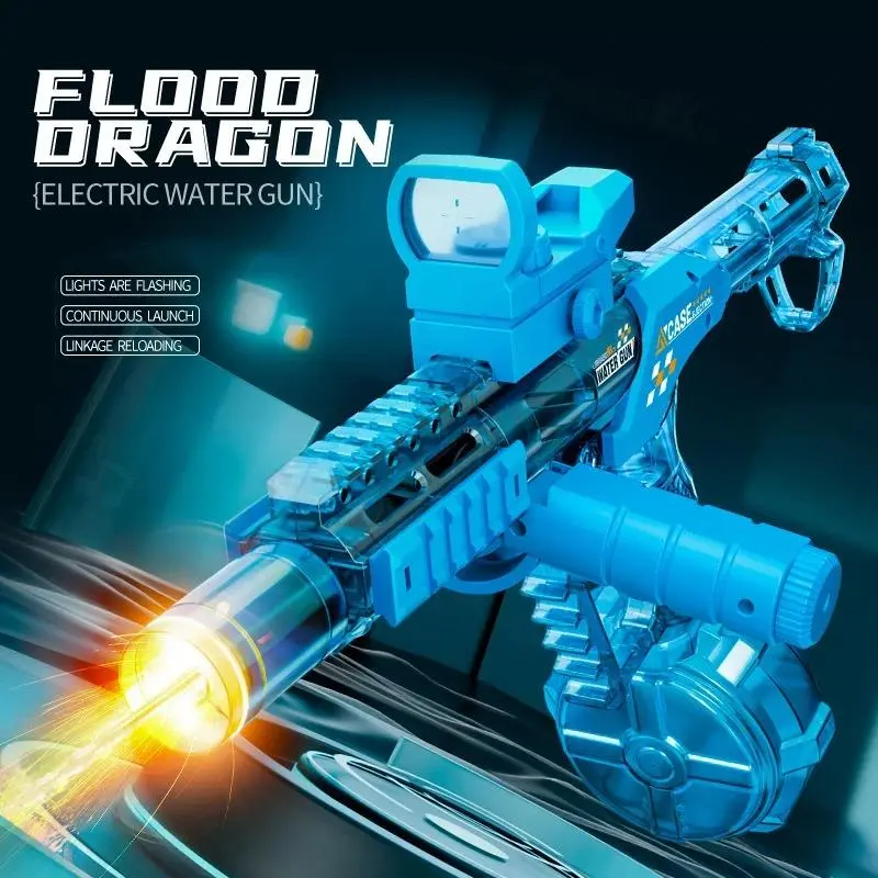 Kids Transparent Water Gun - Summer Must-Have Dual-Mode Manual & Automatic Electric Continuous Squirt Blaster with Flashing Flame Light, Leak-Proof Rechargeable Water Toy for Lawn, Pool Battles spray drum capacity large party toy outdoorfun outdoor
