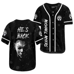 Halloween Michael Myers Baseball Jersey – Horror Movie Inspired Button Up Shirt for Fans