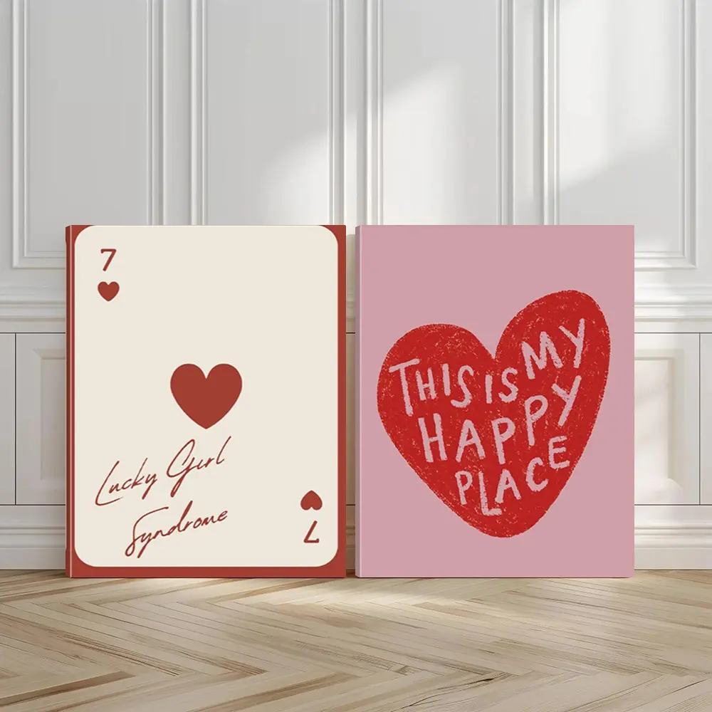 2pcs Valentine'S Day Wall Art, Valentines Decor, Heartfelt Emotion Poster, Love Theme Art Prints, Playful Adventure Home Decor, Modern Wall Paintings, Minimalist Canvas Posters Wall Arts, Decor for Living Room, Bedroom, Housewarming Gift, With Frame