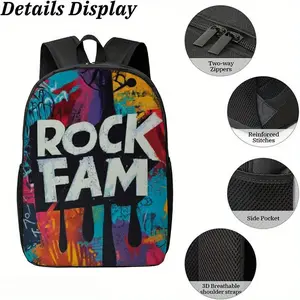 This urban street art rock family graffiti backpack features a durable zipper closure, adjustable shoulder straps, and a casual style, making it suitable for school, university, and travel. It can be used as a student backpack, a organizer for essential u