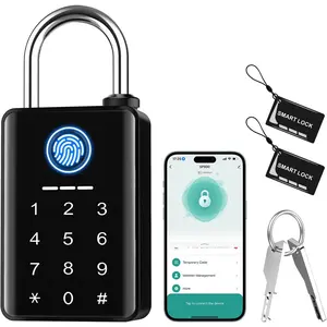 Outdoor Padlock, Smart Outdoor Gate Lock, Waterproof Heavy Duty Bluetooth Keyless Rechargeable Lock, Fingerprint & RFID for Yard Gate, Pool Gate, Shed, Mailbox, RV Storage, Toolbox, Storage Box