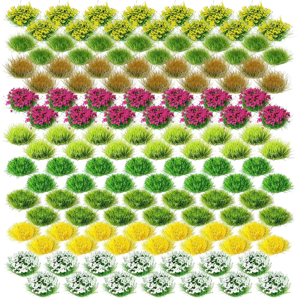 126 Packs Static Grass Tufts and Miniature Flowers Cluster for Crafts,Diorama Grass Base Supplies,Model Grass Scene Accessories for Train Railroad Scenery Sand Military Terrain Model