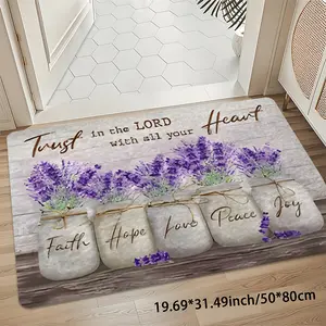 Lavender Jar Trust in LORD Slogan Rug, Christian Door Mat & Entryway Rug, Decorative Area Rug, for Home Decor, 8mm Thick 850gsm Velvet Mat, Non-Slip Washable Runner for Kitchen Bathroom Bedroom Living Room Laundry Room Mudroom Rugs Carpe