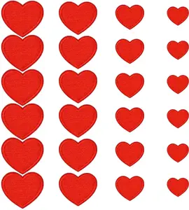 24pcs Red Heart Shape Iron on Patches Cute Mini Heart Iron-on sew-on Patches Embroidered Applique Decoration Patches Assorted Size Custom Patches for Clothing Jackets Backpacks Jeans Hats Bags
