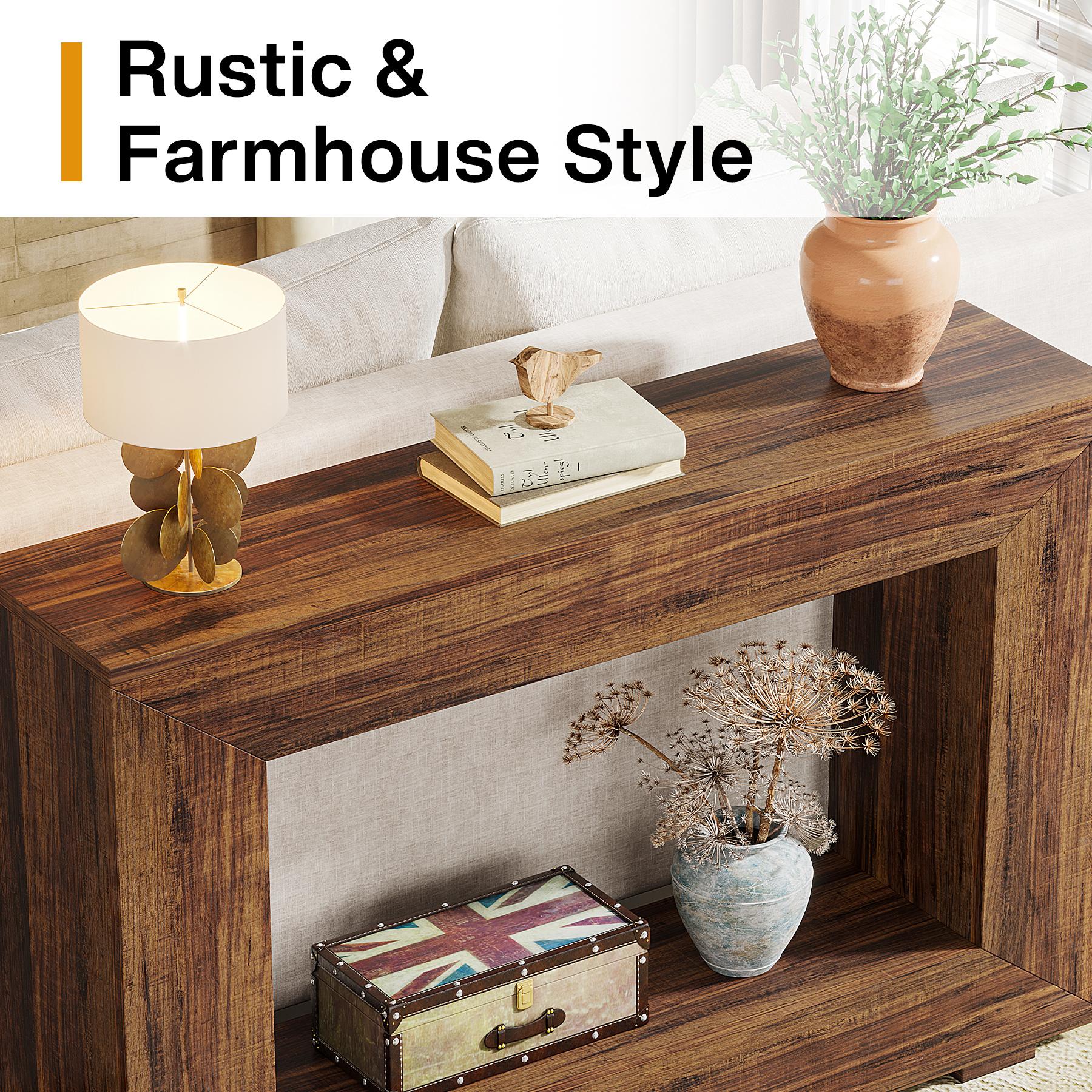 Tribesigns Rustic Farmhouse Console Table with Large Storage Space for Living Room, Hallway, Stairway - Solid Wood Entryway Table