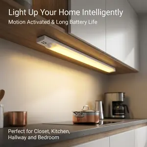 Smart Motion Sensor Magnetic Night Light, Wireless Charging Strip Lamp, USB Rechargeable, LED Three Color Temperatures, Adjustable Brightness