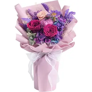 Purple Rose Preserved Roses Bouquet - Lasting 1-3 Years for Gifts on Mother's Day & Room Decorations - Expertly Handcrafted by Florists