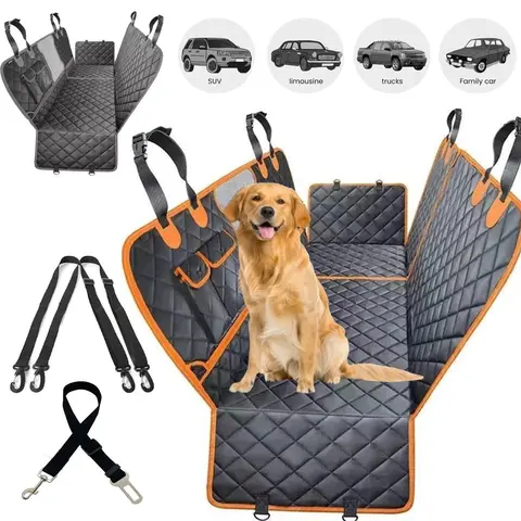 [On Sale!] Dog Car Seat Cover, Waterproof Scratchproof Hammock w/ 4 Storage Bags Side Flaps, Washable Nonslip Backseat Protector for Cars,Trucks,SUVs. Carrier