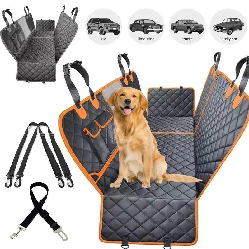 [On Sale!] Dog Car Seat Cover, Waterproof Scratchproof Hammock w/ 4 Storage Bags Side Flaps, Washable Nonslip Backseat Protector for Cars,Trucks,SUVs. Carrier