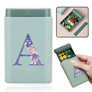 Letter Pattern Portable Pill Box, 1 Count Dust-proof Moisture-proof Weekly Drug Dispenser, Independent Lattice Medicine Holder Container for Outdoor Travel, Ideal Back to School for Dorms & Classes, Dustproof Medicine Organizer