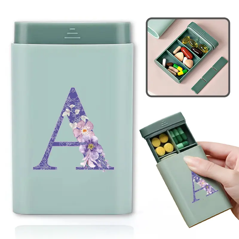 Letter Pattern Portable Pill Box, 1 Count Dust-proof Moisture-proof Weekly Drug Dispenser, Independent Lattice Medicine Holder Container for Outdoor Travel, Ideal Back to School for Dorms & Classes, Dustproof Medicine Organizer