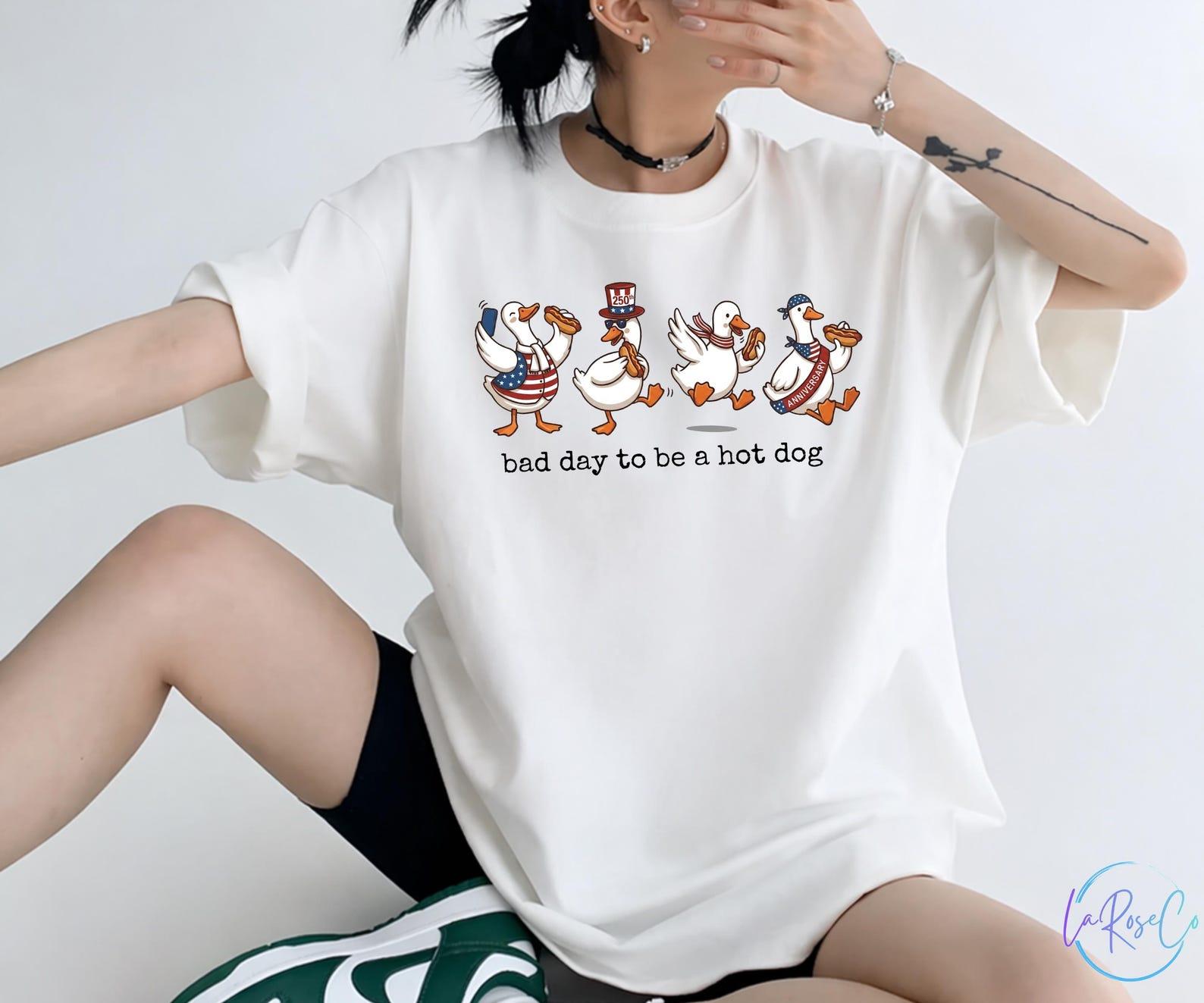 Comfort Colors Funny Goose T-Shirt, Bad Day To Be A Hot Dog Graphic Tee, Patriotic 4th of July Unisex Shirt