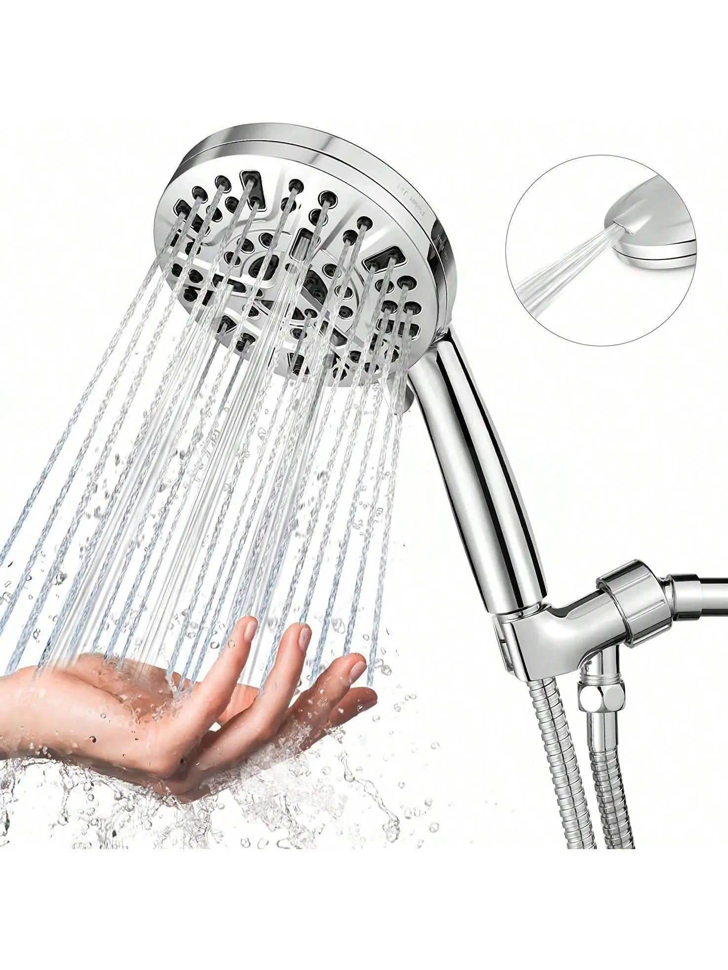 10-Function Adjustable Handheld Showerhead - High Pressure, Anti-Clogging Nozzle, Leakproof, Wall Mount Handheld Shower Attachment, 60ft Stainless Steel Hose for Bathtubs, Tiles