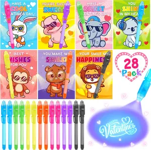 28 Pack Easter Gift nvisible Ink Pens with Greeting Cards, Easter Gifts for Kids Classroom Exchange , Magic Pen with UV Light for Secret