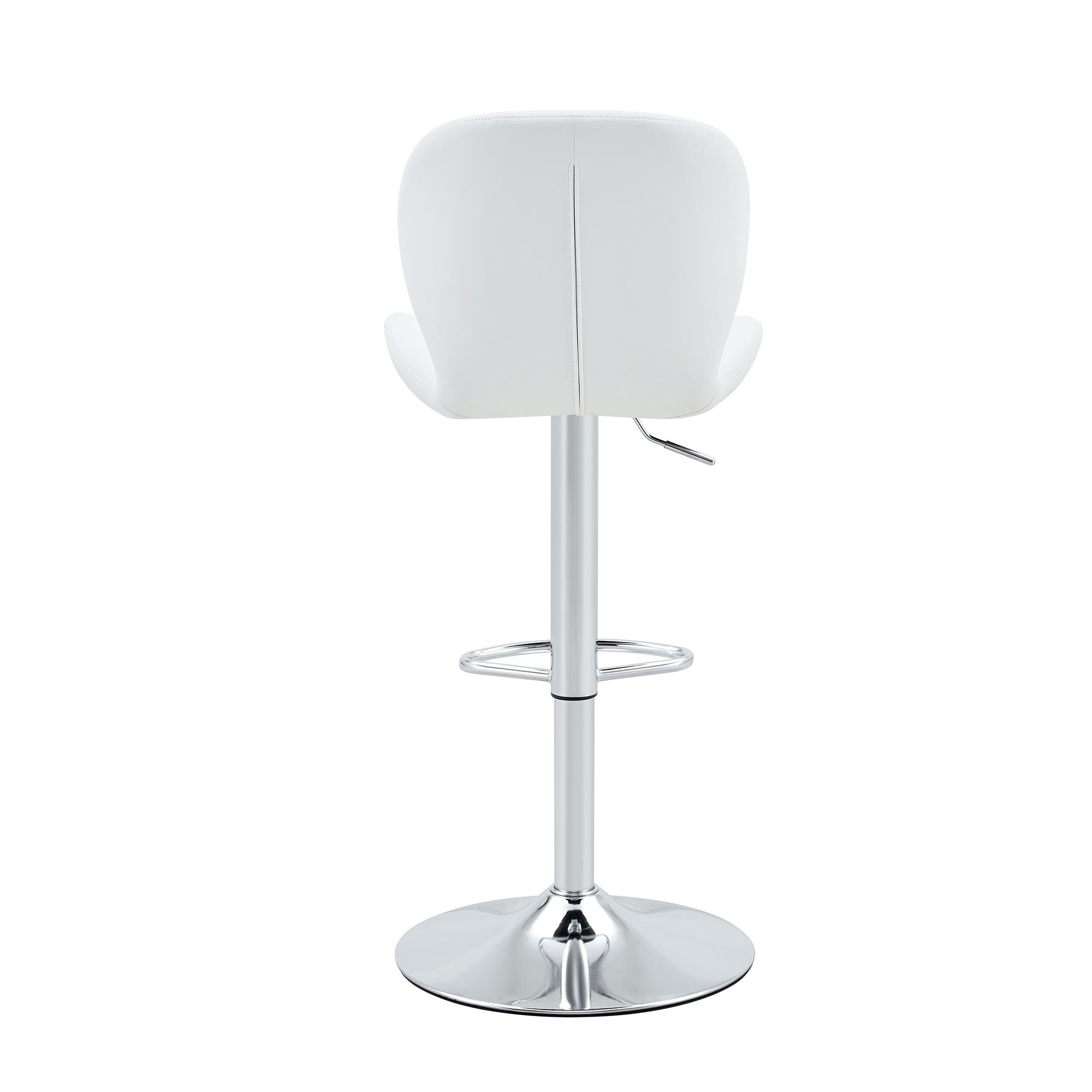 Set of 2 Adjustable Bar Stools, PU Upholstered Tufted Backrest Chairs with Chrome Footrest for Kitchen Island Pub Bar, White