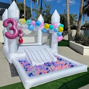 White Oxford Fabric Bounce Houses With  Blower For Children Kids Jumping Castles Wedding Birthday Party Games Bouncy House Room White Bounce House - 13x8x8ft Oxford White Bouncy House with Slide & Ball Pit, Perfect for Parties & Events