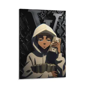 Anime Money Canvas Wall Art for Bedroom, Living Room & Gaming Setup | Hip Hop Streetwear Poster Print for Men, Teen Boys & Hypebeast Room Decor
