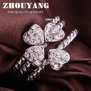 Top Quality ZYR023 Elegant Four Leaf Clover Silver Color Wedding Ring Austrian Crystals Full Sizes