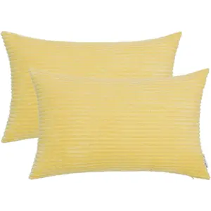 50 Corduroy Soft Solid Decorative Throw Pillows Covers 12x20 Inch Rectangle Boho Striped Accent Throw Pillow Cases Set Cushion Covers for Couch Bedroom Bed Pack of 2 Pale Yellow