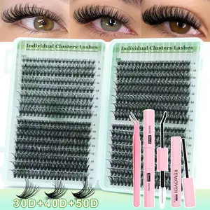 640PCS 30D+40D+50D style, DIY eyelash extension set, easy to use at home. The eyelash beginner set can be used at home as easily as a professional, and the professional eyelash extension set is for home use Eyelash Clusters