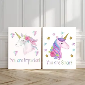 2pcs Unicorn Fantasy Wall Art, Dreamlike Poster, Inspirational Quotes Art Prints, Magical Home Decor, Modern Wall Paintings, Minimalist Canvas Posters Wall Arts, Decor for Living Room, Restaurant, Kitchen, Bedroom, Housewarming Gift, With Frame