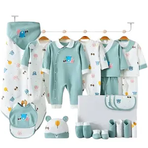 26Pcs Newborn Baby Boy Clothes 100% Cotton Sage Green Essential Set (0-3Months) - Hats, Bibs, Mittens, Bodysuits - Ultimate Baby Shower Gift for Newborns