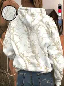 Autumn Winter New Fashion Retro Branch Pattern Hoodie, Loose-Fit Long Sleeve Casual Sweatshirt with Kangaroo Pocket Design