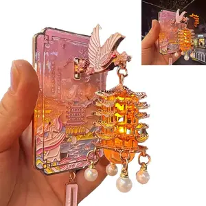 Crane Night Glow Fridge Magnet, Crane Dance LED Light, Cherry Blossom Metal Magnetic Decoration for Kitchen Office Home Decor, Flower Magnets