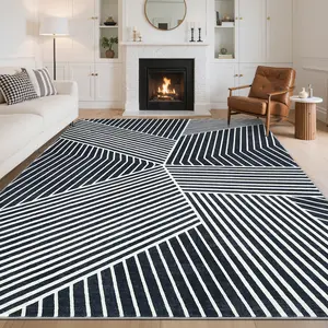 Modern Geometric Bedroom Rug Soft Indoor Vedside Rug Washable Area Rug Ultra-thin Non-slip Foldable for Dining Room Playroom Office Apartment Living Room Children's Room