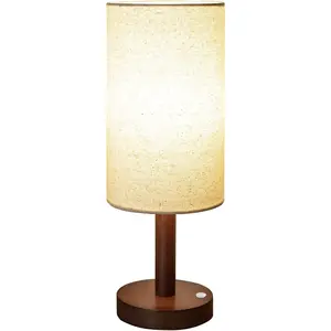 Cordless Table Lamp, 3 Color Dimming Portable Battery Lamp, Touch Control Wood Base Small Bedside Lamps for Night Stands, Living Room, Office, LED Bulb Included