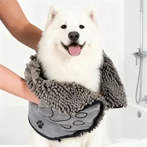 Dog Towel Microfiber Chenille Towel for Drying Dogs and Cleaning Paws Fast Drying with Hand Pockets for Ease Perfect Pets' Shower Bath Supplies for Dog and Cat Machine Washable